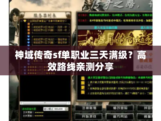 神域传奇sf单职业三天满级？高效路线亲测分享