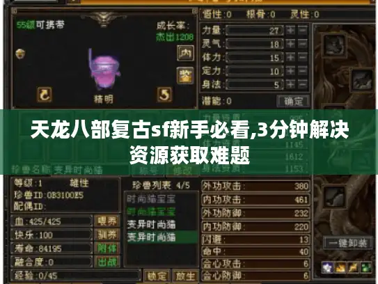 天龙八部复古sf新手必看,3分钟解决资源获取难题 天龙八部复古sf新手必看,3分钟解决资源获取难题