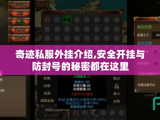 奇迹私服外挂介绍,安全开挂与防封号的秘密都在这里