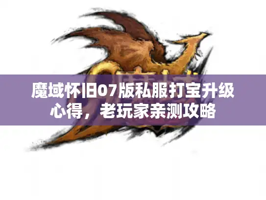 魔域怀旧07版私服打宝升级心得，老玩家亲测攻略
