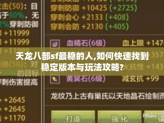 天龙八部sf最稳的人,如何快速找到稳定版本与玩法攻略?