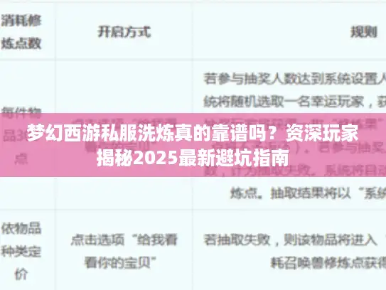 梦幻西游私服洗炼真的靠谱吗？资深玩家揭秘2025最新避坑指南
