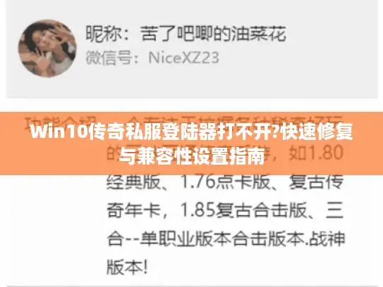 Win10传奇私服登陆器打不开?快速修复与兼容性设置指南