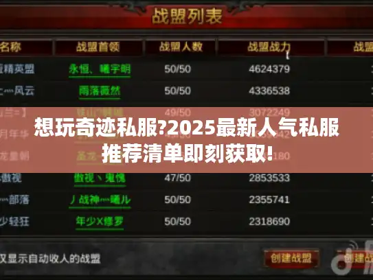 想玩奇迹私服?2025最新人气私服推荐清单即刻获取!