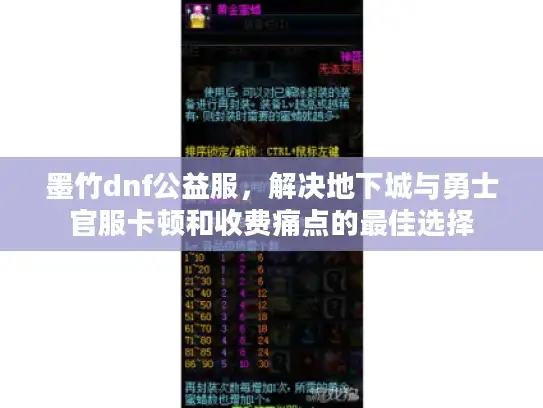 墨竹dnf公益服，解决地下城与勇士官服卡顿和收费痛点的最佳选择