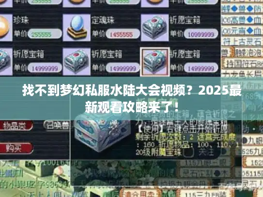 找不到梦幻私服水陆大会视频？2025最新观看攻略来了！