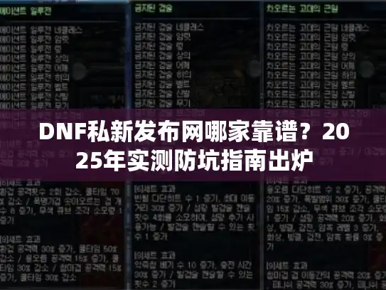DNF私新发布网哪家靠谱？2025年实测防坑指南出炉