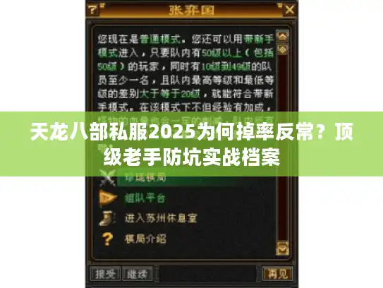 天龙八部私服2025为何掉率反常？顶级老手防坑实战档案