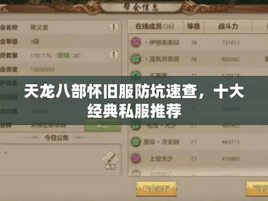 天龙八部怀旧服防坑速查，十大经典私服推荐