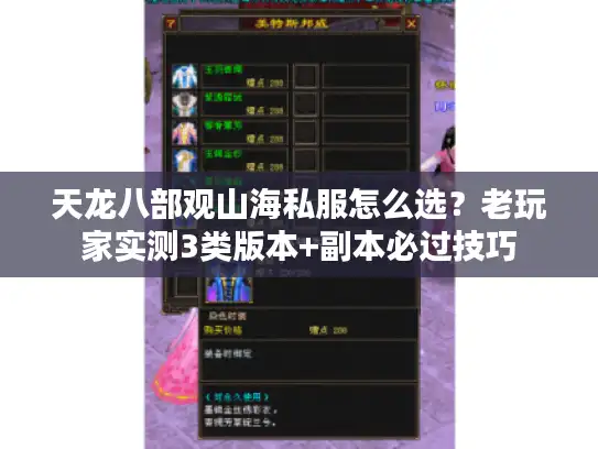 天龙八部观山海私服怎么选？老玩家实测3类版本+副本必过技巧