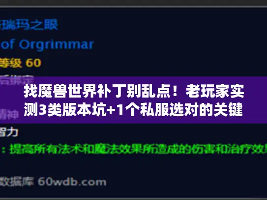 找魔兽世界补丁别乱点！老玩家实测3类版本坑+1个私服选对的关键