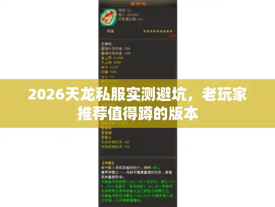 2026天龙私服实测避坑，老玩家推荐值得蹲的版本