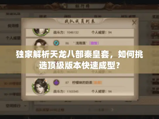 独家解析天龙八部秦皇套，如何挑选顶级版本快速成型？