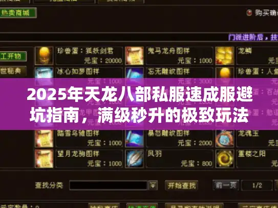 2025年天龙八部私服速成服避坑指南，满级秒升的极致玩法