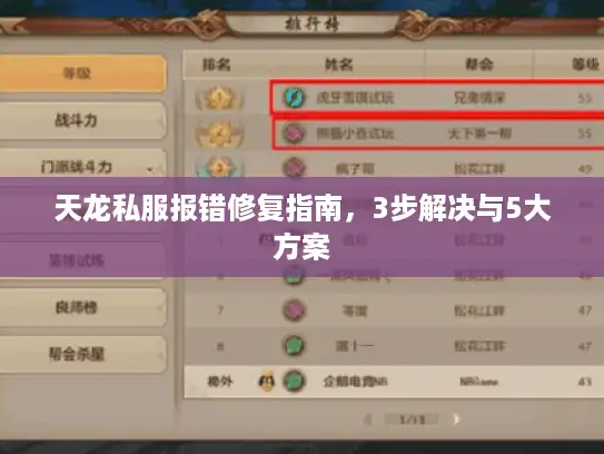 天龙私服报错修复指南，3步解决与5大方案