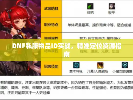 DNF私服物品ID实战，精准定位资源指南
