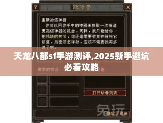 天龙八部sf手游测评,2025新手避坑必看攻略