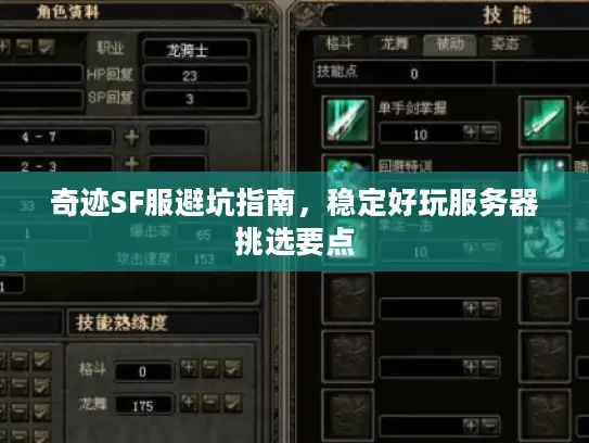 奇迹SF服避坑指南，稳定好玩服务器挑选要点