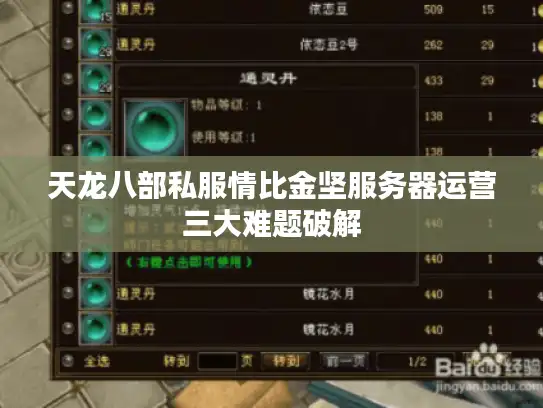 天龙八部私服情比金坚服务器运营三大难题破解