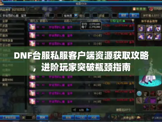 DNF台服私服客户端资源获取攻略，进阶玩家突破瓶颈指南