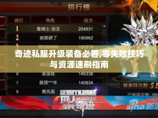 奇迹私服升级装备必看,零失败技巧与资源速刷指南 奇迹私服升级装备必看,零失败技巧与资源速刷指南