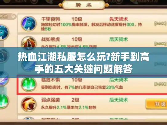 热血江湖私服怎么玩?新手到高手的五大关键问题解答