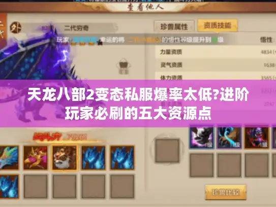天龙八部2变态私服爆率太低?进阶玩家必刷的五大资源点