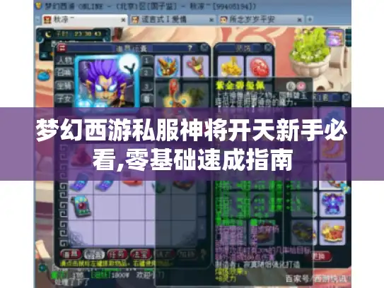 梦幻西游私服神将开天新手必看,零基础速成指南