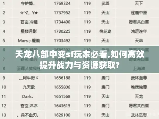 天龙八部中变sf玩家必看,如何高效提升战力与资源获取?