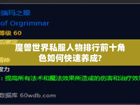 魔兽世界私服人物排行前十角色如何快速养成?
