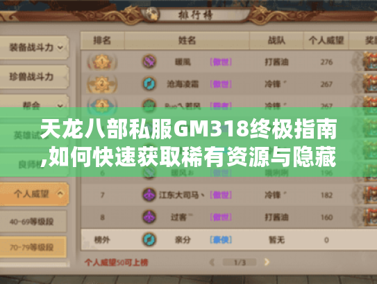 天龙八部私服GM318终极指南,如何快速获取稀有资源与隐藏福利 天龙八部私服GM318终极指南,如何快速获取稀有资源与隐藏福利