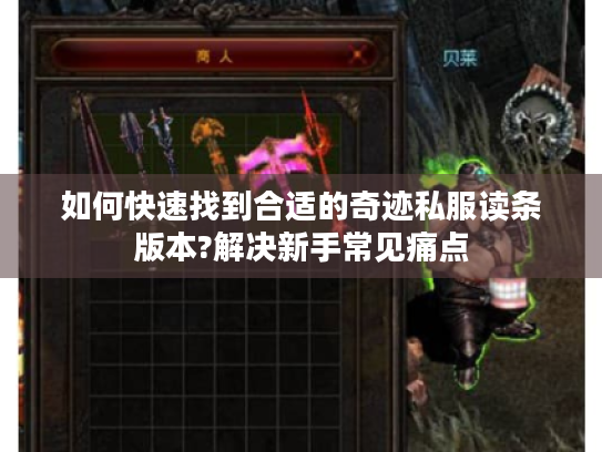 如何快速找到合适的奇迹私服读条版本?解决新手常见痛点