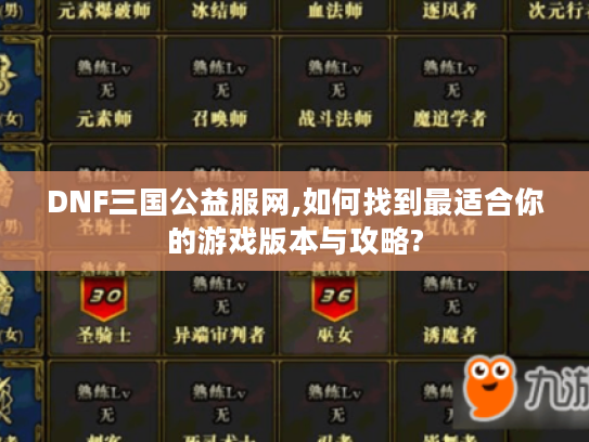 DNF三国公益服网,如何找到最适合你的游戏版本与攻略?
