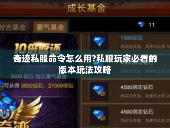 奇迹私服命令怎么用?私服玩家必看的版本玩法攻略