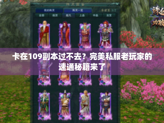 卡在109副本过不去？完美私服老玩家的速通秘籍来了