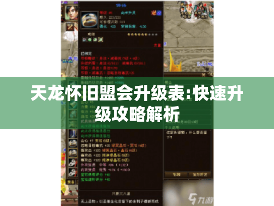 天龙怀旧盟会升级表:快速升级攻略解析 天龙怀旧盟会升级表:快速升级攻略解析