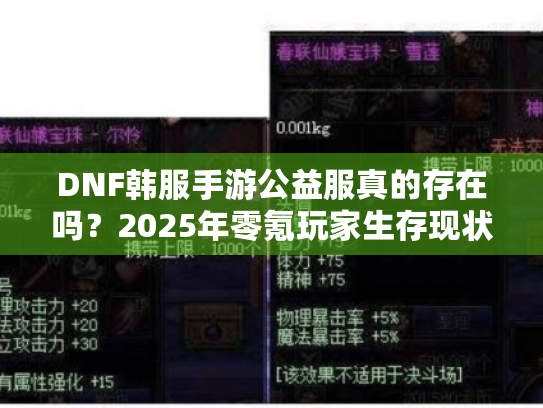 DNF韩服手游公益服真的存在吗?2025年零氪玩家生存现状大调查 DNF韩服手游公益服真的存在吗?2025年零氪玩家生存现状大调查