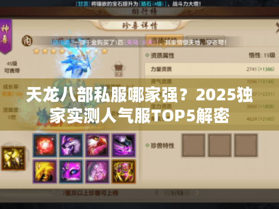 天龙八部私服哪家强？2025独家实测人气服TOP5解密
