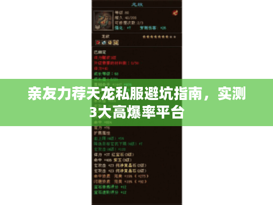 亲友力荐天龙私服避坑指南，实测3大高爆率平台