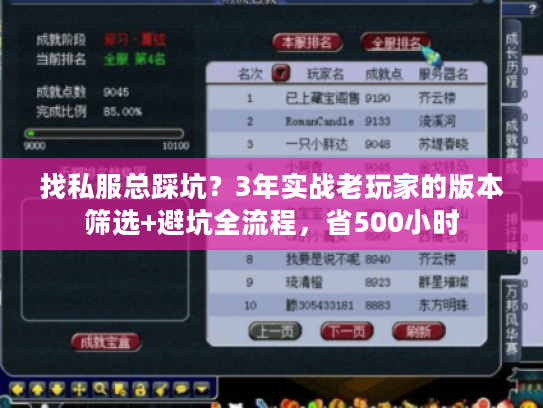 找私服总踩坑？3年实战老玩家的版本筛选+避坑全流程，省500小时