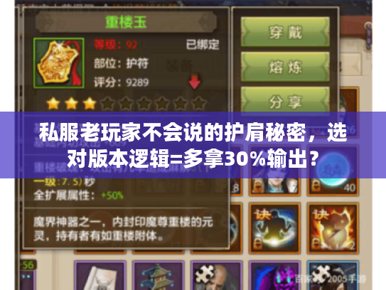 私服老玩家不会说的护肩秘密，选对版本逻辑=多拿30%输出？