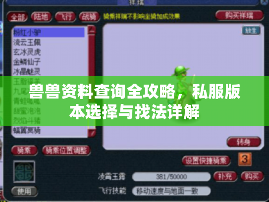 兽兽资料查询全攻略，私服版本选择与找法详解
