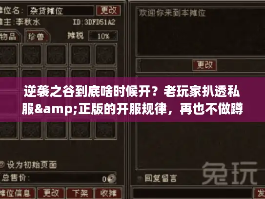 逆袭之谷到底啥时候开？老玩家扒透私服&正版的开服规律，再也不做蹲服冤种