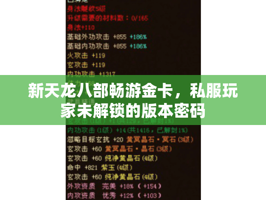 新天龙八部畅游金卡，私服玩家未解锁的版本密码