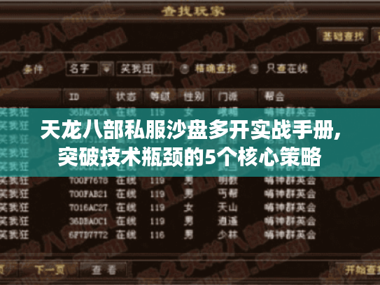 天龙八部私服沙盘多开实战手册,突破技术瓶颈的5个核心策略 天龙八部私服沙盘多开实战手册,突破技术瓶颈的5个核心策略