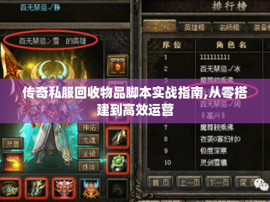 传奇私服回收物品脚本实战指南,从零搭建到高效运营 传奇私服回收物品脚本实战指南,从零搭建到高效运营