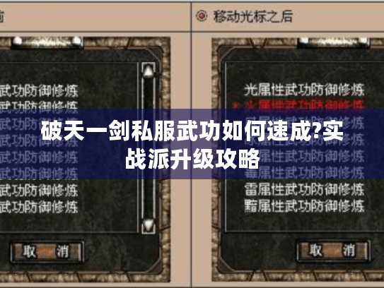 破天一剑私服武功如何速成?实战派升级攻略 破天一剑私服武功如何速成?实战派升级攻略