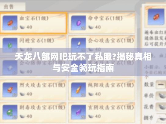 天龙八部网吧玩不了私服?揭秘真相与安全畅玩指南 天龙八部网吧玩不了私服?揭秘真相与安全畅玩指南