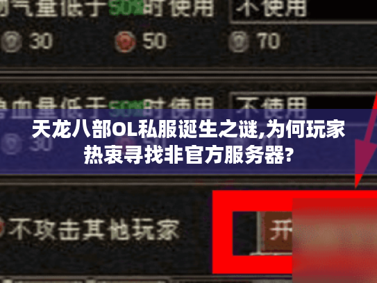 天龙八部OL私服诞生之谜,为何玩家热衷寻找非官方服务器?