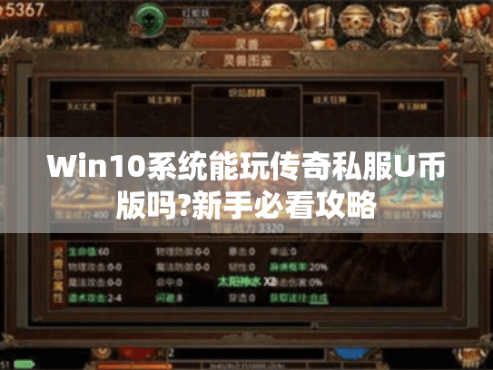 Win10系统能玩传奇私服U币版吗?新手必看攻略 Win10系统能玩传奇私服U币版吗?新手必看攻略